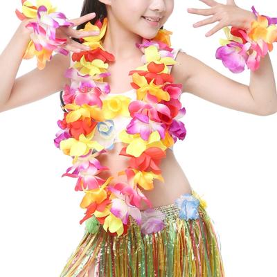 China Aloha Hawaiian Luau Hula Dancing Braid 4 Piece Set Tropical Party Cosplay Dance Flower Necklace Decorations Favors Supplies for sale