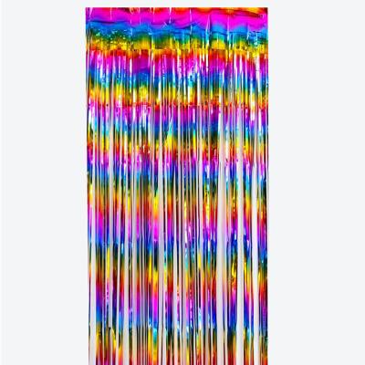 China 1x2m Fringe Party Backdrop Foil Tassel Rainbow Gradient Colors Pride Month Carnival Masquerade LGBT Rainbow Gradient Color Fringe Tinsel Foil Curtain for sale