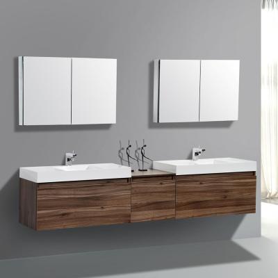 China Waterproof PA Wall Mount Design Mirror Double Sink Solid Wood Bathroom Vanity for sale