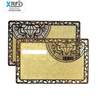 China New arrival modern rfid mounted gold nfc chip black cards hide business card printing metal smart card for sale