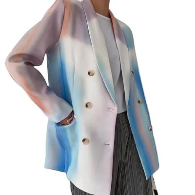 China 2021 New Autumn Double Breasted Plus Size Designed Breathable Tie Dye Blazer Jacket For Women for sale