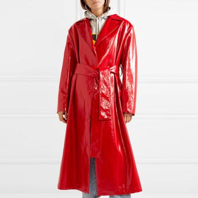 China Custom Street Annotate-Leather Waterproof Women's Good Sale Crimson Ditch Coat Long for sale