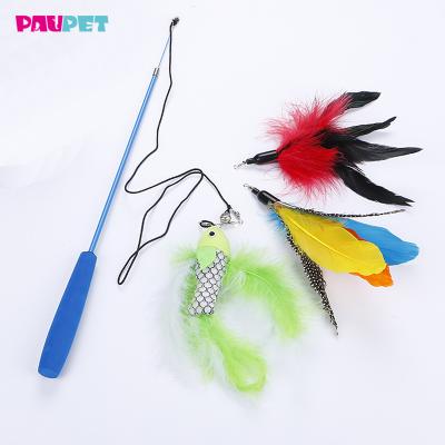 China Viable Cat Toy Feather Temptress, 2PCS Retractable Cat Wand Toys and 10PCS Replacement Temptress with Bell Refills, Interactive Catcher Lighter for sale