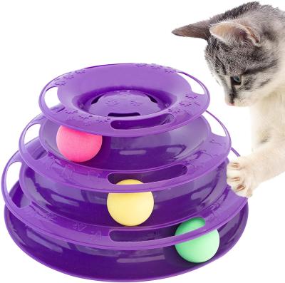 China Viable Cat Toy Roller Cat Toys 3 Towers Tracks Level Roller With Six Colorful Balls Kitten Fun Mental Physical Exercise Interactive for sale