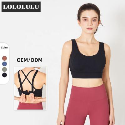 China Breathable Fashion High Intensity Sport Wear U-Neck Workout Bra Cross Back Sports Bra For Women Fitness, Running, Yoga for sale