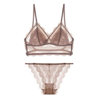 China Luxury QUICK DRY French lace transparent ultra-thin wire free triangle cup straight U-shaped backless ladies underwear for sale