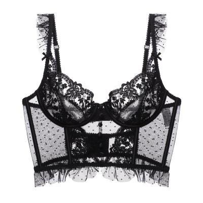 China Breathable Ladies Bra Cup Style Fashion Style French Sexy Lace Lingerie Soft Corset Crop Top With Ruffle for sale