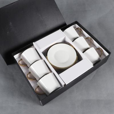 China Viable Gorgeous Electroplated Gold Coffee Cup Saucer Porcelain Ceramic Tea Set With Custom Logo for sale