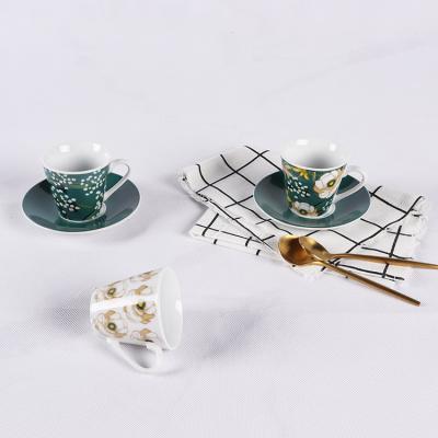 China Sustainable Flora High Quality Cost Effective Retro Pattern Bulk Handle Afternoon Tea Coffee Cups And Saucers White Set for sale