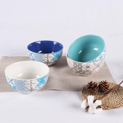 China China Tableware Home Restaurant Cheap Bulk Viable Salad Rice Ceramic Bowl With Printed Custom Made for sale