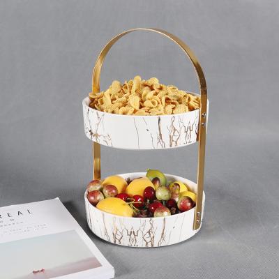 China Morden Luxury Modern Simple Round Double Layer Dessert Cake Stand With Gold Luxury Decal Metal Hanging for sale