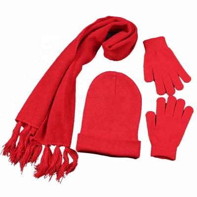 China Factory Wholesale Lowest Price Cheapest Knitted Scarf Hat Glove Sets Long Scarf Hat for sale