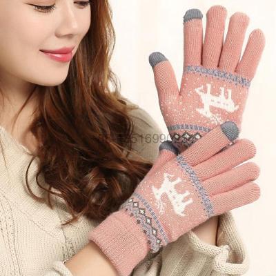 China Free Shipping Jacquard Touch Screen Gloves Jacquard Weave Knitted Gloves With Deer Design Logo for sale