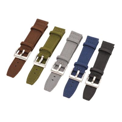 China Watch Accessories Leather Strap Cordura Canvas Watch Strap Leather Band In 18mm 20mm 22mm Sailcloth Strap for sale