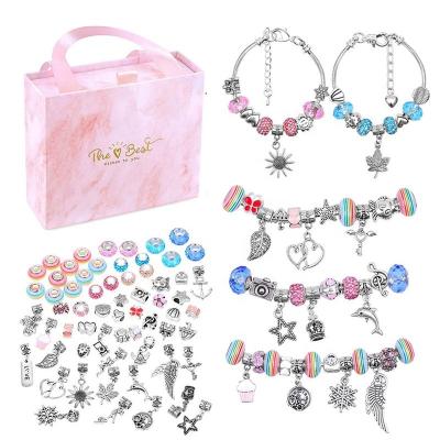 China Fashion 66 PCS Jewelry Bracelet Making Kit with Beads, Dangle, Charm for Jewelry Making and DIY Crafts with Pink Gift Box for sale