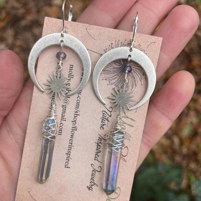 China The Other Celestial Aura Quartz Earrings Moon and Witch Celestial Jewelry Boho Goddess Gift of Stars Sunburst Earrings for sale