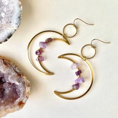 China The Other Moon Phase Earrings Crescent Moon Space Sun and Moon Amethyst Genuine Witchy Boho Jewelry Hippie Fashion for sale