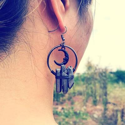 China The Other Witchy Black Quartz Crystal Earrings Moon Dangle Earrings With Crescent Moon Gift for sale