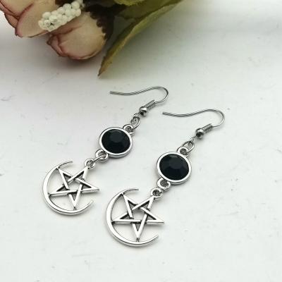 China Other Celestial Jewelry-Sun Jewelry Gothic Moon Crescent Goddess Black Birthstone Earrings and Star Pentagon Witch Earrings for sale