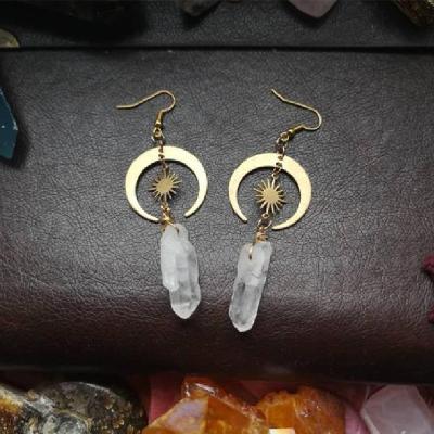 China Other Sun Crescent Earrings Jewelry Bohemia Birthday Point Women Fashion Magic Clear Natural Stone Stone Gift Brass Color Witchy for sale