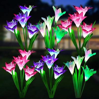 China Modern Solar Outdoor Garden Decorative Flowers Lights 6 Packs, Waterproof Solar Garden Lights with Lily Flowers, Multicolor Changing for sale