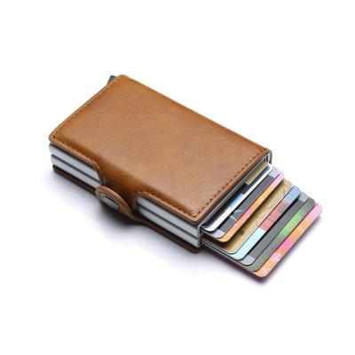 China Wholesale Waterproof Aluminum Alloy Custom Double Box Auto Cartridge Box Logo Card Wallet Holder Holder ID Leather Card Holder for sale