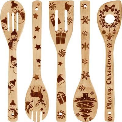 China Viable Christmas Spoon Laser Engraved Large Bamboo Wooden Spoon Kitchen Witch for sale