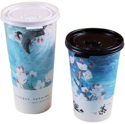 China Recycled Materials Thickened Disposable Coffee Paper Cups Milk Tea Juice Hot Drink Cups Sealable for sale