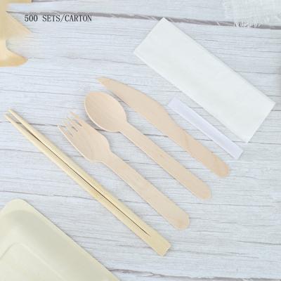 China Disposable BiodegradableI Four-piece Chopsticks Set Cutlery Knife Fork Takeaway Packing Wooden Spoon for sale