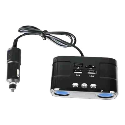 China A Splitter Classic Cigarette Car Lighter 2-Socket 60W Adapter with 3.4A 2 USB Car Charger and BT FM Transmitter for sale