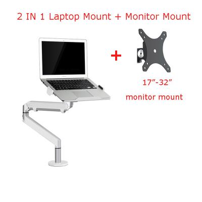 China OZ-1S Aluminum Alloy Aluminum 2 in 1 Mount 12-17 Inch Laptop Stand + 17- Inch Monitor Stand Gas Strut Arm Desktop Riser Load 2-8kgs 32 for sale