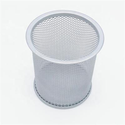 China Desk Organizer Wholesale Office Metal Mesh Modern Round Silver Cute Pen Holder for Desk for sale