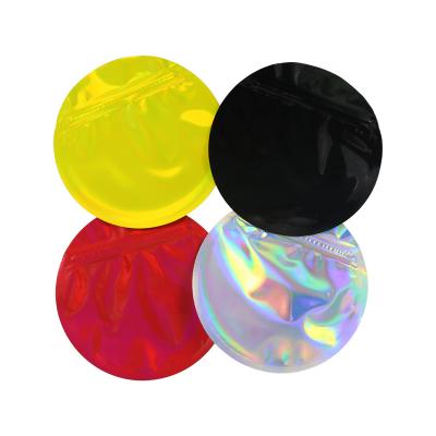 China Recyclable Food Candy Container Round Shape Aluminum Foil Zip Lock Custom Logo 3.5g Color Mylar Ziplock Bags For Food for sale