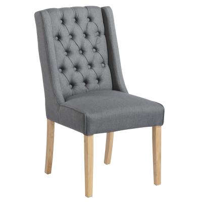 China Tufted Polyester Canvas Fabric Button Tufted Back Solid Wood Legs Restaurant Dining Chair for sale