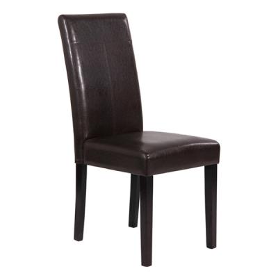 China Wooden Base Brown PU Bycast Legs Solid Wood Restaurant Dining Chair for sale