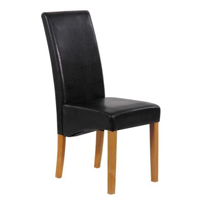 China Leather Legs Bycast Black Wood Base Classic Synthetic Leather Solid Wood Restaurant Dining Chair for sale