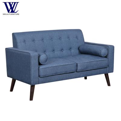 China Button Tufted Mail Order Small Sofa Living Room Furniture Linen Loveseat 2 Seater Fabric Packing With Round Pillows for sale