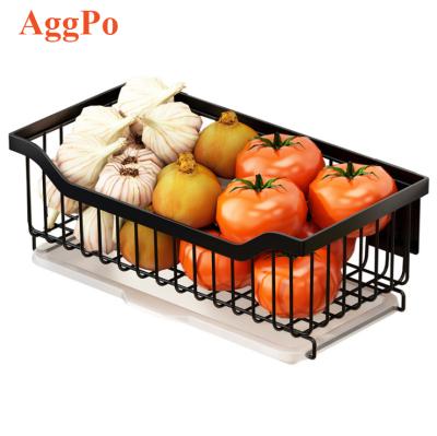 China Sustainable Metal Wall Mounted Basket, Kitchen Storage Baskets With Drain Tray For Fruit, Vegetable, And Kitchenware Organizer for sale