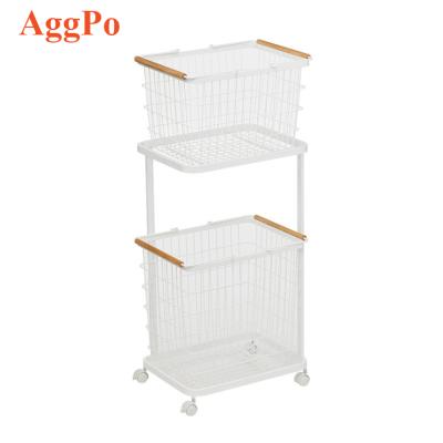 China Sustainable 2 Tier Bathroom Storage Rolling Cart Organizer with Removable Laundry Basket, Laundry Basket Slide Out Storage Organizer Tower for sale