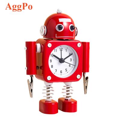 China Radio Robot Wake Up Alarm Clock Without Ticking Noise With Eye Light And Hand Clip for sale