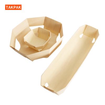 China Biodegradable Disposable Food Packing Box Wooden Food Container Bread Baskets Baking Mold Tray Pans for sale