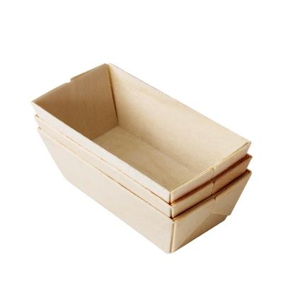 China Biodegradable Poplar Poplar Wooden Tray Cake Mold Microwave Square Baking Bread Making Pan Wood Food Container Bake for sale