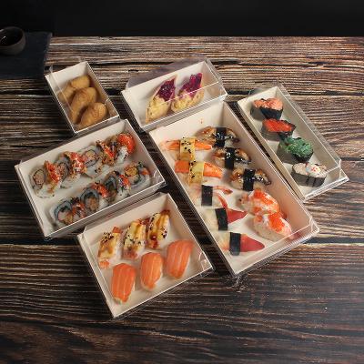 China Japanese Disposable Biodegradable Wooden Sushi Tray Box With Wooden Lid Freshness Keeping Food Container for sale