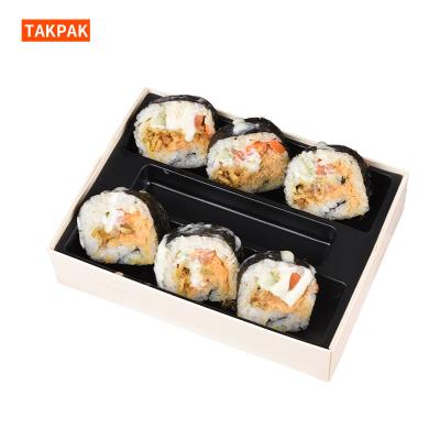 China Sustainable Wholesale Double Rows Food Container Biodegradable Wooden Bread Pan Sushi Packaging Box for sale