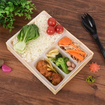 China Food Packing Biodegradable Microwavable Wooden Takeout Tableware Folding Tiffin Lunch Box School Disposable Bowl for sale