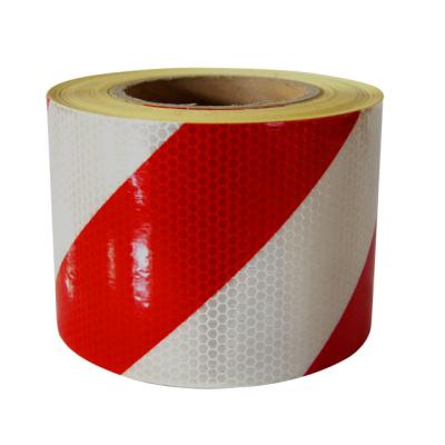 China Best Wide-angel Reflection Performance Honeycomb Advertising Rate PVC Red White Striped Truck Reflective Tape for sale