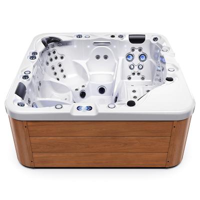 China Freestanding Family 5 Person Hot Tub Sauna Bath Popular Spa ABS Low Outdoor Whirlpool With LED Slice Waterfall for sale