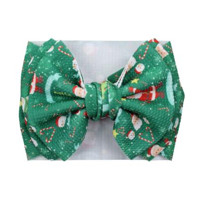 China 2020 DIY Hair Accessories New Arrival Christmas Festival Custom Santa Claus Plaid Printed Bullet Fabric Headband Baby Hair Elastics for sale