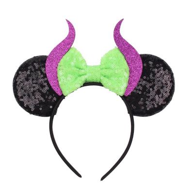 China 2019 acrylics the new fashionable horn headband for baby sequin mouse ears sparkle bow hair circle wholesale headband for sale