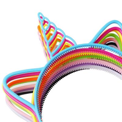 China Fashion Wholesale 9 Colors Unicorn Horn Plastic Head Band For Kids Party DIY Fashion Elastic Hair Accessories for sale